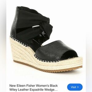 Eileen Fisher Wiley Black and Cream Espadrille Wedge Sandals NWOT Size 10